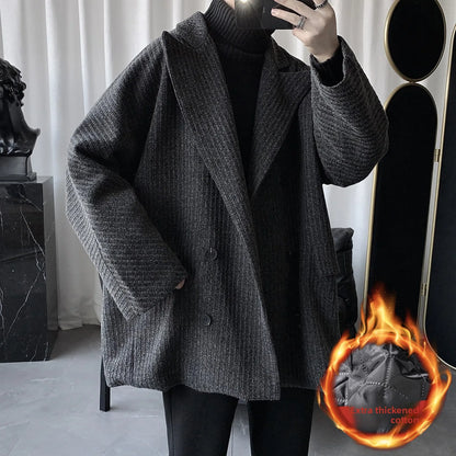 Abrigo largo entallado estilo coreano ligero de longitud media para hombre, abrigo juvenil sin cuello, abrigo de primavera para hombre.