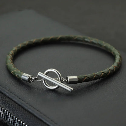Pulsera de cuero genuino de hip hop para hombre, brazalete con hebilla OT de acero inoxidable resistente a la decoloración, accesorios para hombre, regalos para él, pulsera para hombre