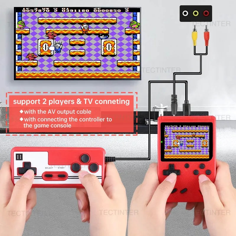 Consola de videojuegos portátil retro de 8 bits con pantalla LCD de 3,0 pulgadas y 500 juegos AV integrados, ideal como regalo para niños.