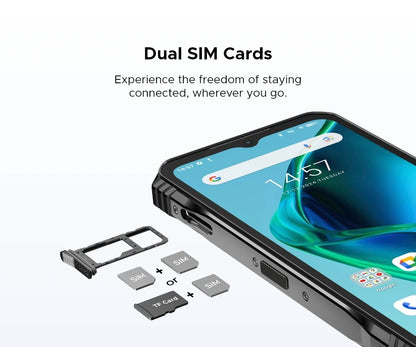 Teléfono resistente DOOGEE S Cyber ​​Pro, 12 GB de RAM, 512 GB de almacenamiento, procesador Helio G100, pantalla IPS FHD+ de 6,6" y 120 Hz, batería de gran capacidad de 10800 mAh, carga de 33 W y NFC.