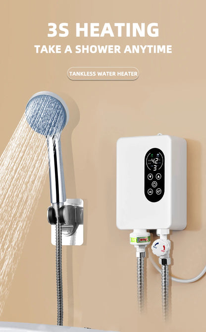 Calentador de agua instantáneo inteligente de pared con ducha eléctrica sin tanque y calentamiento rápido. Termostato para baño y cocina. 110V/220V