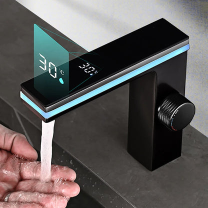 Grifo de lavabo con pantalla digital, LED inteligente, lavabo de latón para montaje en encimera, mezclador de agua fría y caliente Crane, grifo para tocador