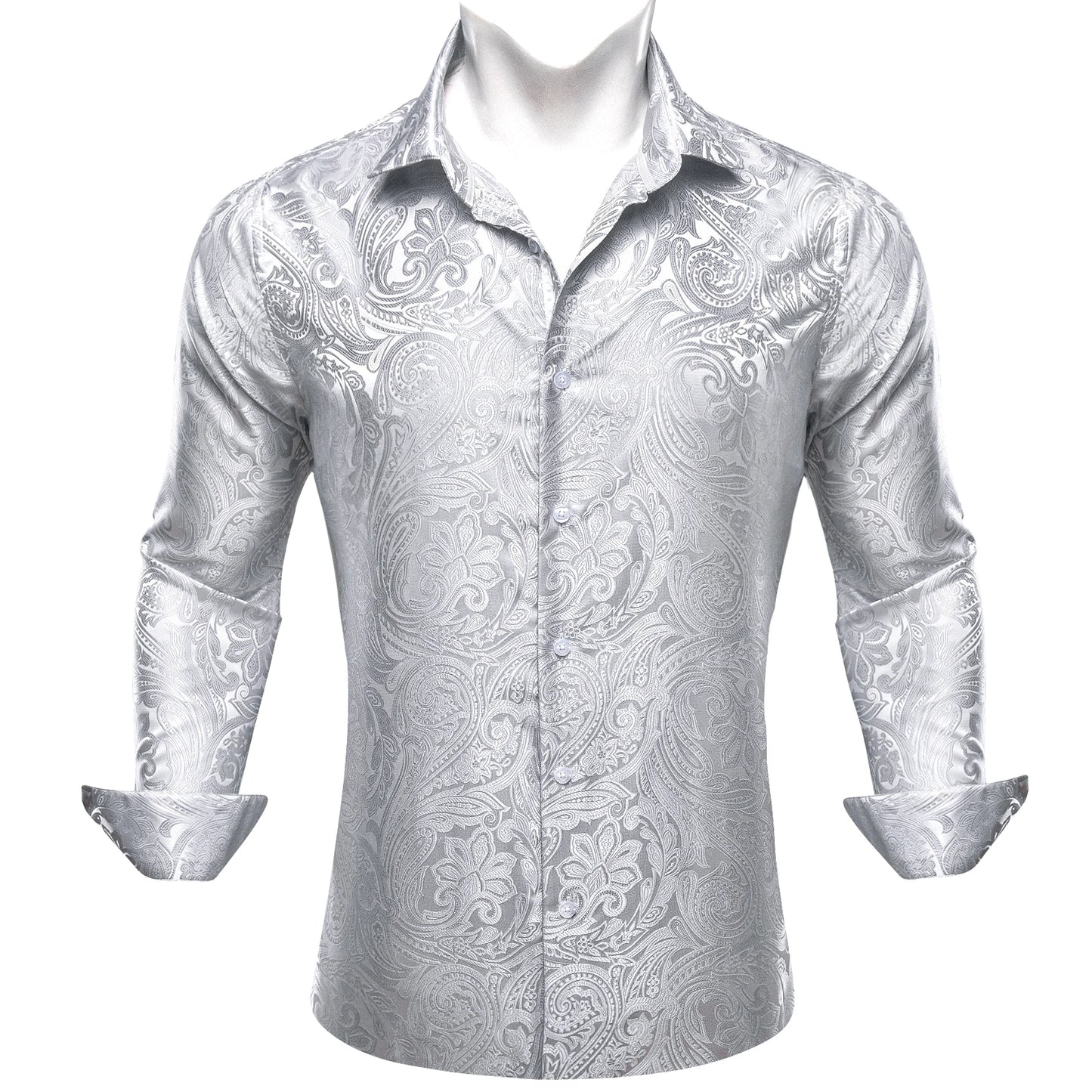 Camisas de seda de diseño para hombre en azul, dorado, verde, rojo, blanco y negro. Estampado cachemir bordado. Corte ajustado. Blusas casuales de manga larga.