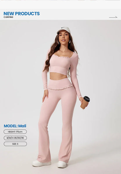 Ctenkevet - Conjunto de 2 piezas de camiseta de manga larga de secado rápido para mujer, para gimnasio, yoga, deportes al aire libre, traje deportivo de dos piezas