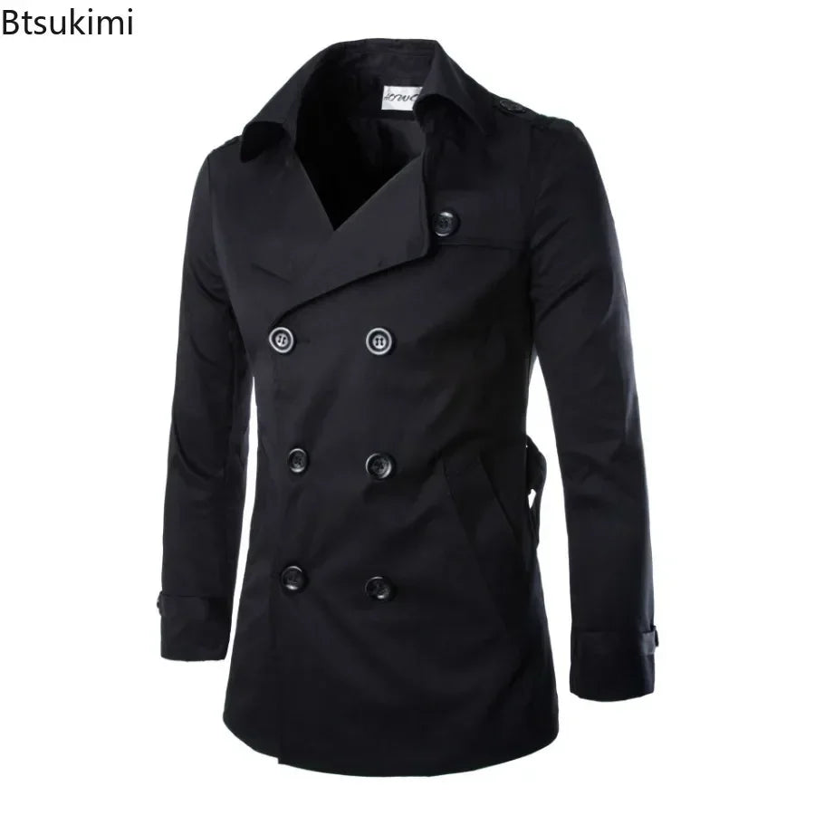 2025 England Style Men's Trench Coat Fashion Cotton Double-breasted Mid-leng Jackets Boutique Windproof Coats Business Gentleman