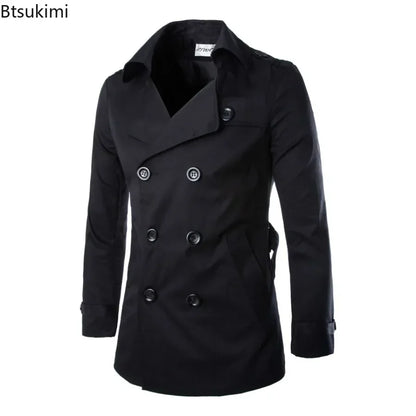 2025 England Style Men's Trench Coat Fashion Cotton Double-breasted Mid-leng Jackets Boutique Windproof Coats Business Gentleman