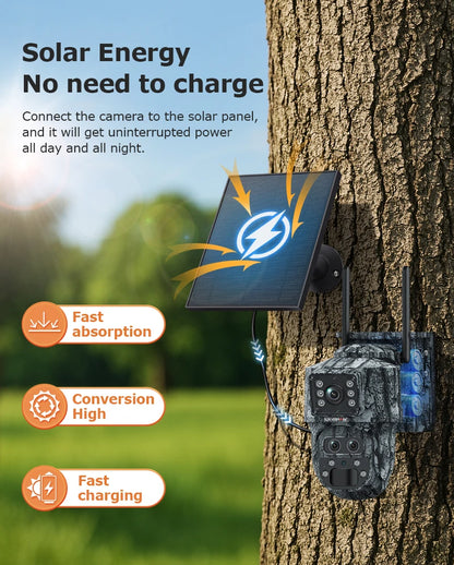 Cámara de seguridad solar inalámbrica LS VISION de 12 MP, 4G, zoom 15x, para exteriores, con doble pantalla, WiFi, detección humana PIR y sistema CCTV UBox.