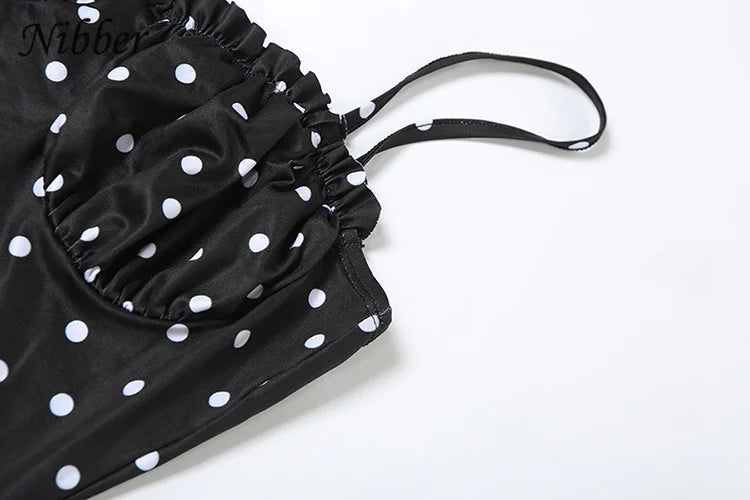 Vestido Nibber de verano, estilo moderno, con escote barco, estampado de lunares, tirantes finos, corte ajustado, elegante, estilo maxi, ideal para salir de fiesta.