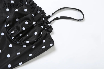 Vestido Nibber de verano, estilo moderno, con escote barco, estampado de lunares, tirantes finos, corte ajustado, elegante, estilo maxi, ideal para salir de fiesta.