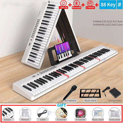 Nuevo piano plegable de 88 teclas, teclado musical MIDI, instrumento musical profesional para niños, sintetizador electrónico portátil para adultos.