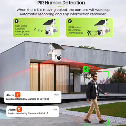 Cámara de seguridad WiFi solar Tuya para exteriores, inalámbrica, 5MP, batería de bajo consumo, cámara PTZ, detección de movimiento PIR, videovigilancia CCTV