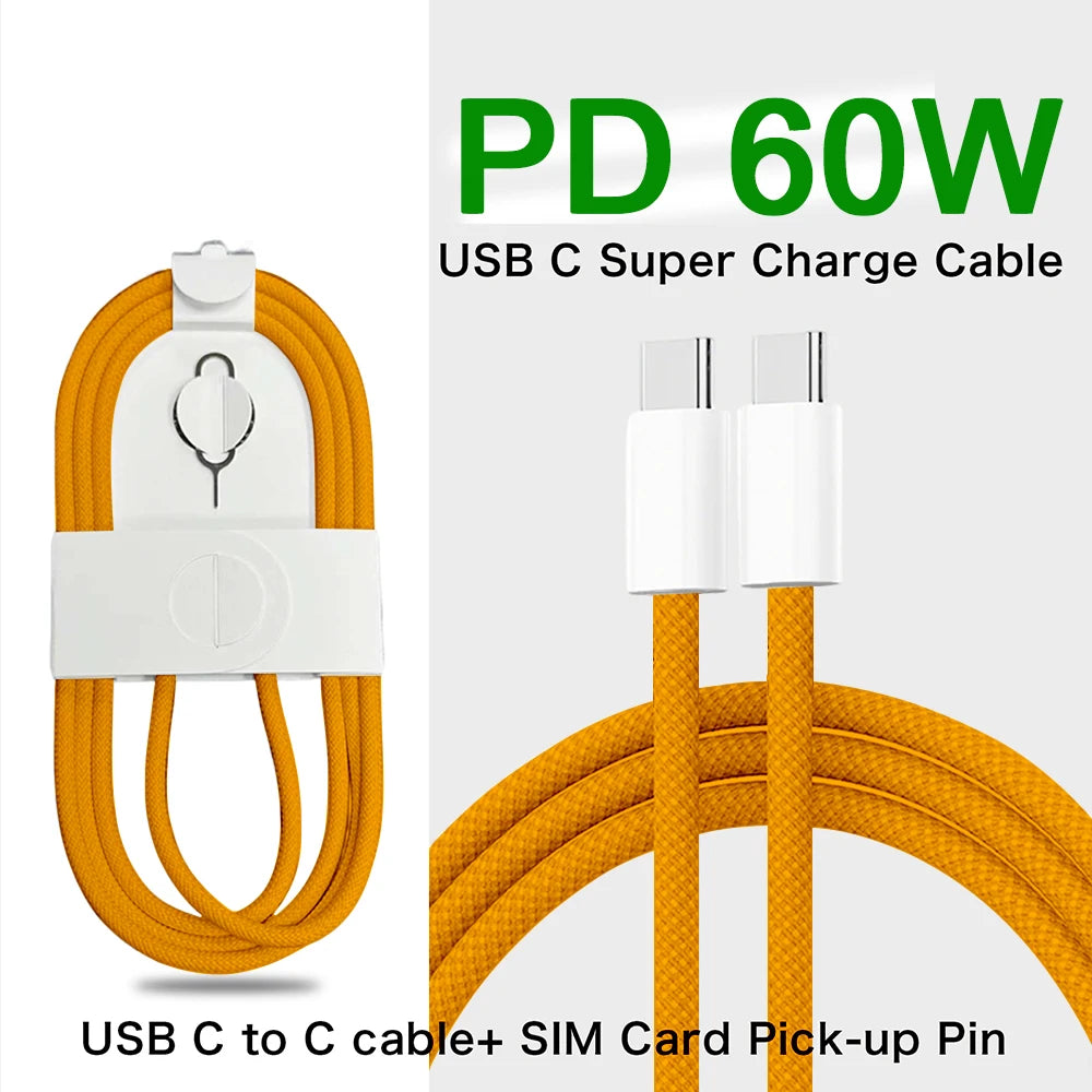 Cable USB C de carga rápida oficial PD de 60 W para iPhone 16, 15, 14, 13, 17 Pro Max, cable de datos tipo C tejido, accesorios de cargador, 1-10 unidades
