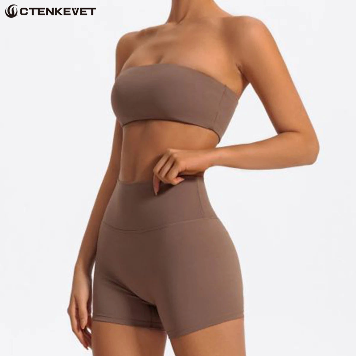 Conjunto deportivo de dos piezas Ctenkevet para mujer: incluye sujetador sin tirantes, top corto y ropa de gimnasio.