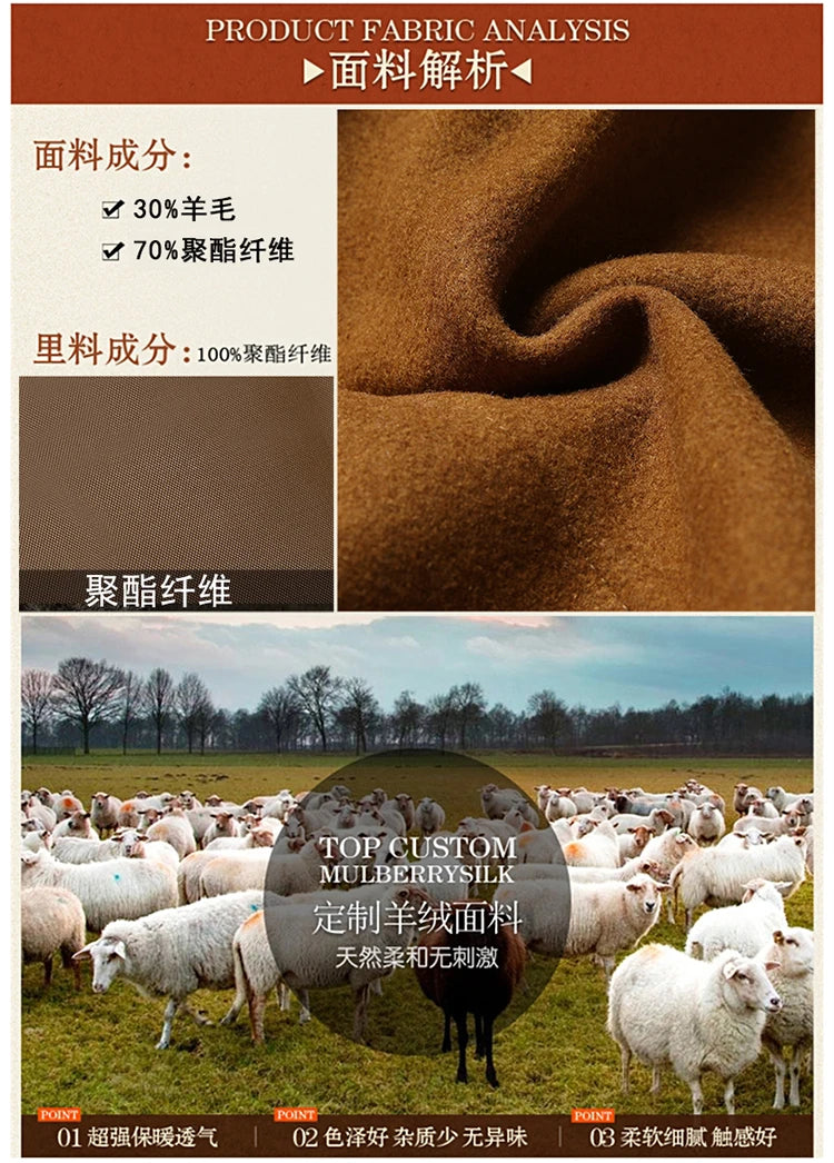 Abrigo de lana de doble cuello para hombre, elegante y moderno, ideal para otoño e invierno, estilo ejecutivo. Alta calidad. Abrigo de lana de moda para hombre de mediana edad.