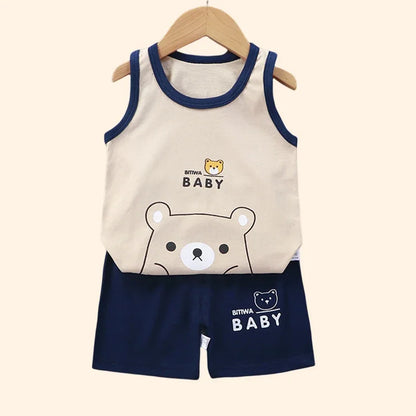 Conjuntos para niños, ropa para niños, chaleco, traje de verano para niñas, ropa para bebés, camisetas de algodón, pantalones cortos, camiseta sin mangas