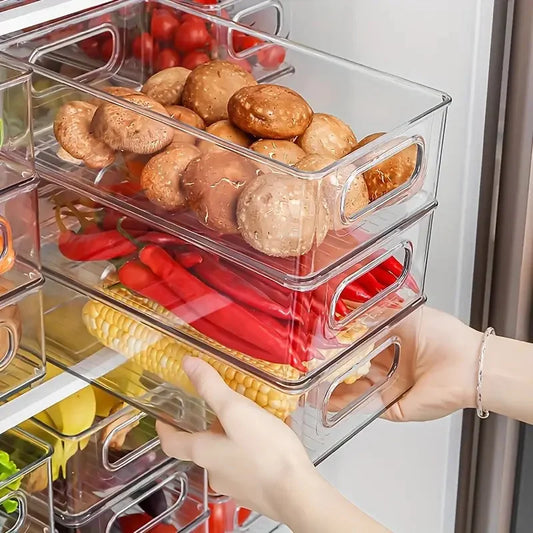 Organizadores de refrigerador transparentes, duraderos, fáciles de limpiar, multifuncionales, para almacenar alimentos, frutas, verduras, carnes, etc.