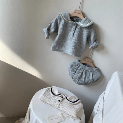 Conjuntos de ropa para bebé de 0 a 3 años, algodón orgánico, diseño azul marino, camisetas y pantalones bombachos, conjunto de 2 piezas, disfraz para bebé.
