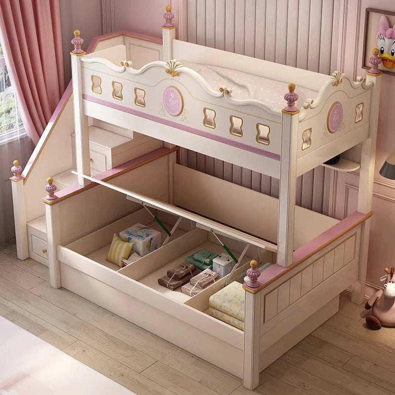 Cama alta deslizante con cajones de almacenamiento, modernas bases de lujo, literas principales para niños, cama de día blanca para niña, muebles de dormitorio
