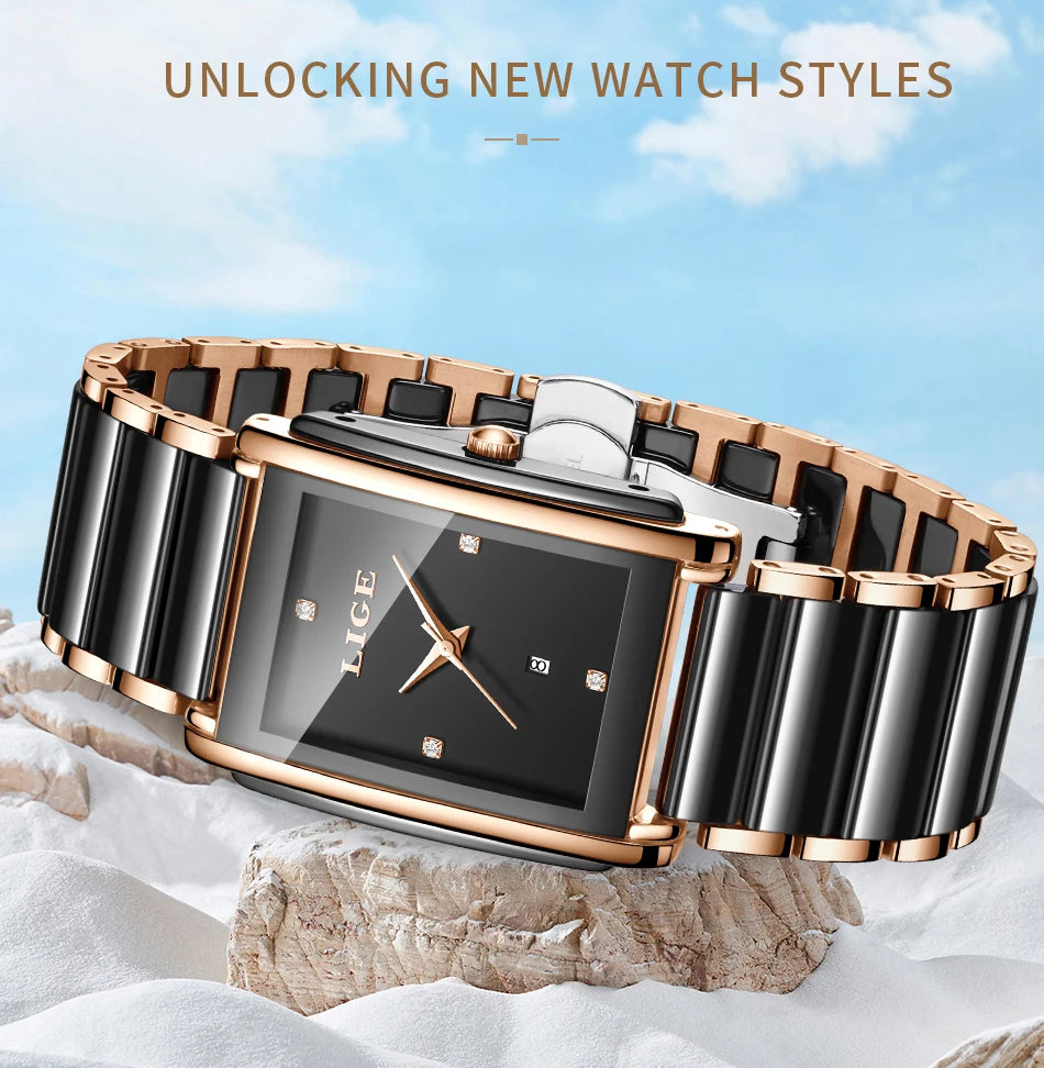 Relojes de mujer LIGE de lujo, elegantes relojes de pulsera de cuarzo de cerámica, impermeables, con fecha, a la moda, regalo para damas, Relojs Mujer + Caja