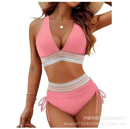 Traje de baño de bikini sexy de color sólido, ajustado, multicolor, separado, color puro, con borde cruzado, recién llegado, conjunto de tankini para mujer