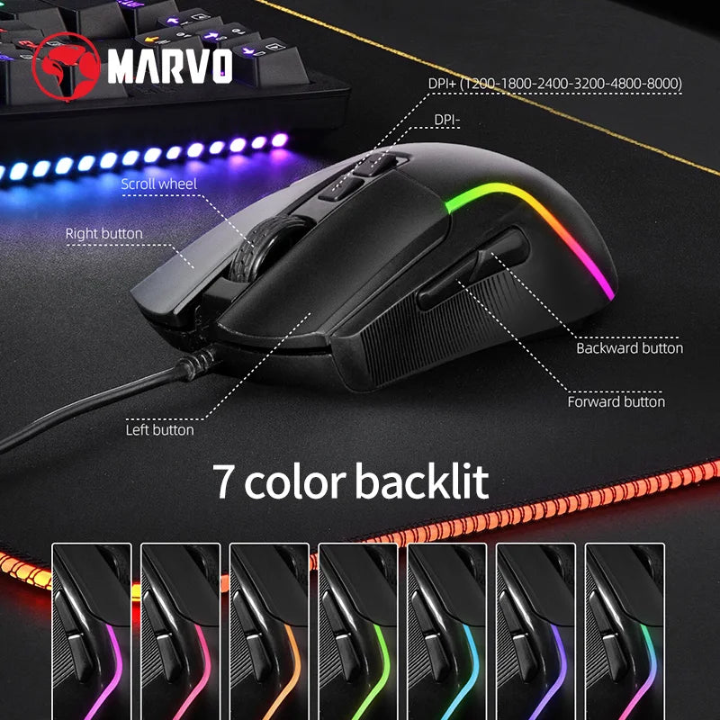 Teclado y ratón para juegos. Incluye teclado, ratón, auriculares y alfombrilla RGB. Juegos de teclado y ratón con cable.