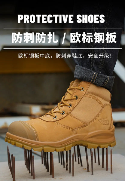 ROCKROOSTER Zapatos de senderismo para hombre, botas de caza impermeables, zapatos de seguridad de cuero, botines tácticos, zapatos de trabajo, zapatillas deportivas con punta de acero