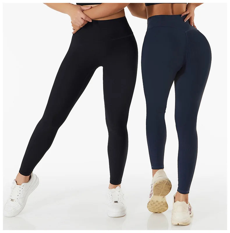 SOISOU - Mallas de yoga sin costuras para mujer, de tejido acanalado, transpirables, de cintura alta, para gimnasio, deporte y fitness, de alta calidad, en 7 colores