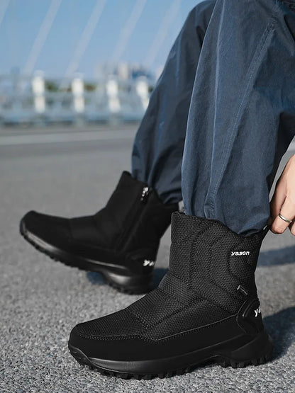Botas de invierno para hombre 2025, botas de nieve para exteriores, cálidas, de felpa, gruesas, impermeables, antideslizantes, hasta media pantorrilla, zapatos de invierno para hombre