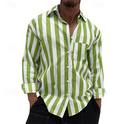 Camisas de rayas para hombre, camisas con solapa estampada y bolsillo, camisas de alta calidad para hombre, ideales para las fiestas y para un estilo informal elegante.