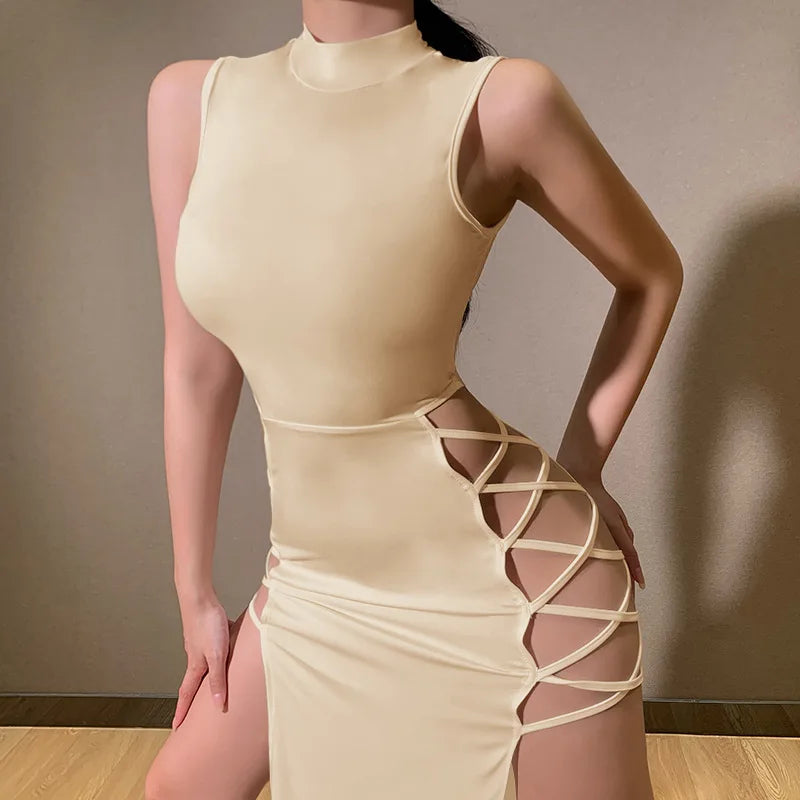 2025 Elegant Black Sleeveless Bandage Sexy Dress for Women Club Party Backless Tank Dresses Skinny Fashion Summer