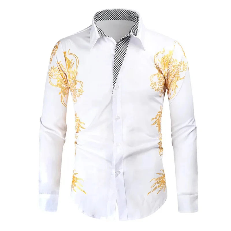 2025 men's long sleeved shirt printed shirt fashionable new style casual high-quality elegant men's top clothing