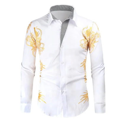 2025 men's long sleeved shirt printed shirt fashionable new style casual high-quality elegant men's top clothing