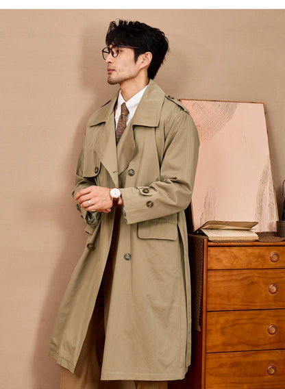 Gabardina larga negra y caqui de Mauroicardi para hombre, primavera/otoño, con hombreras, doble botonadura, estilo británico elegante, moda 2025