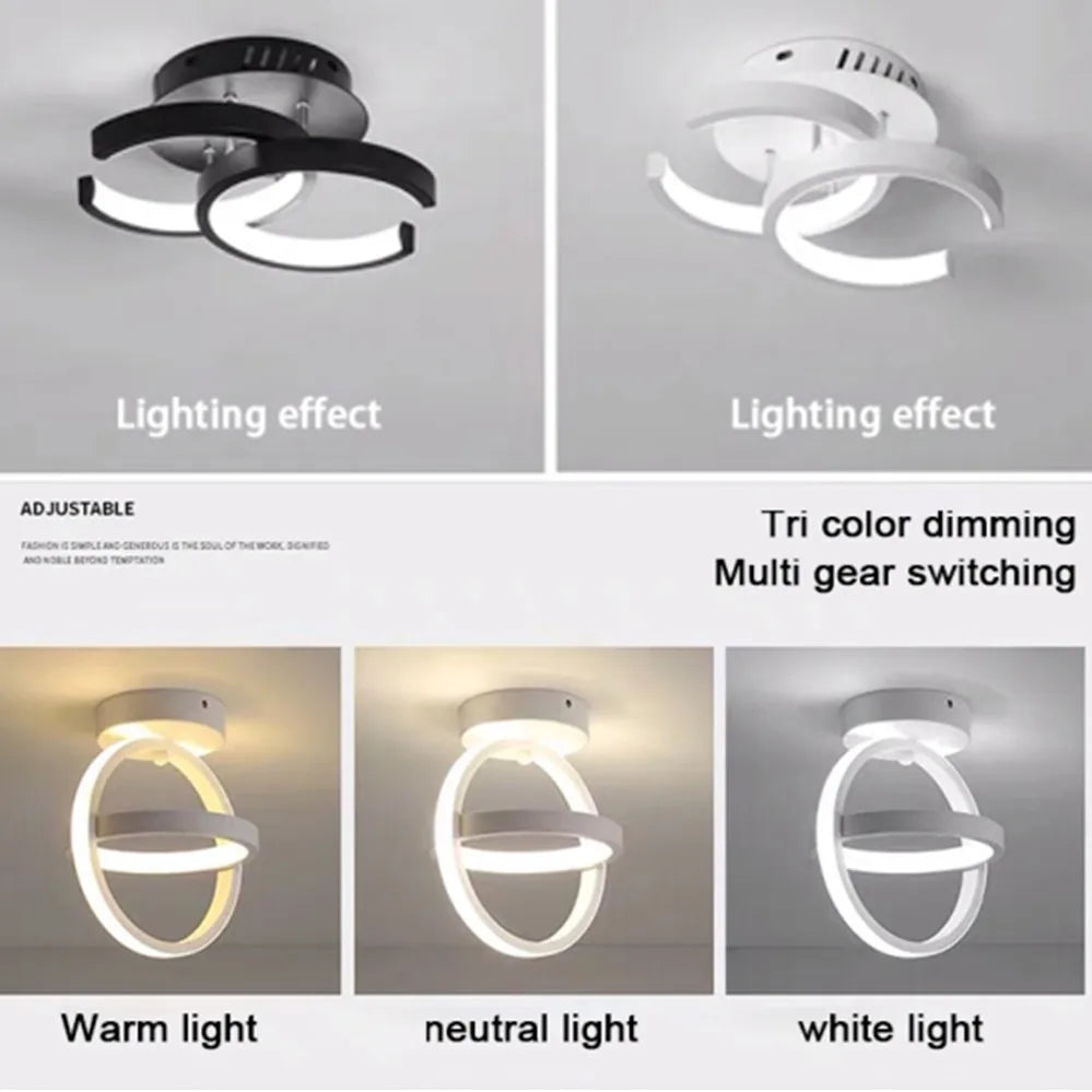 Lámpara de techo LED moderna de 2 anillos con diseño creativo. Ideal para interiores: pasillo, balcón, oficina.