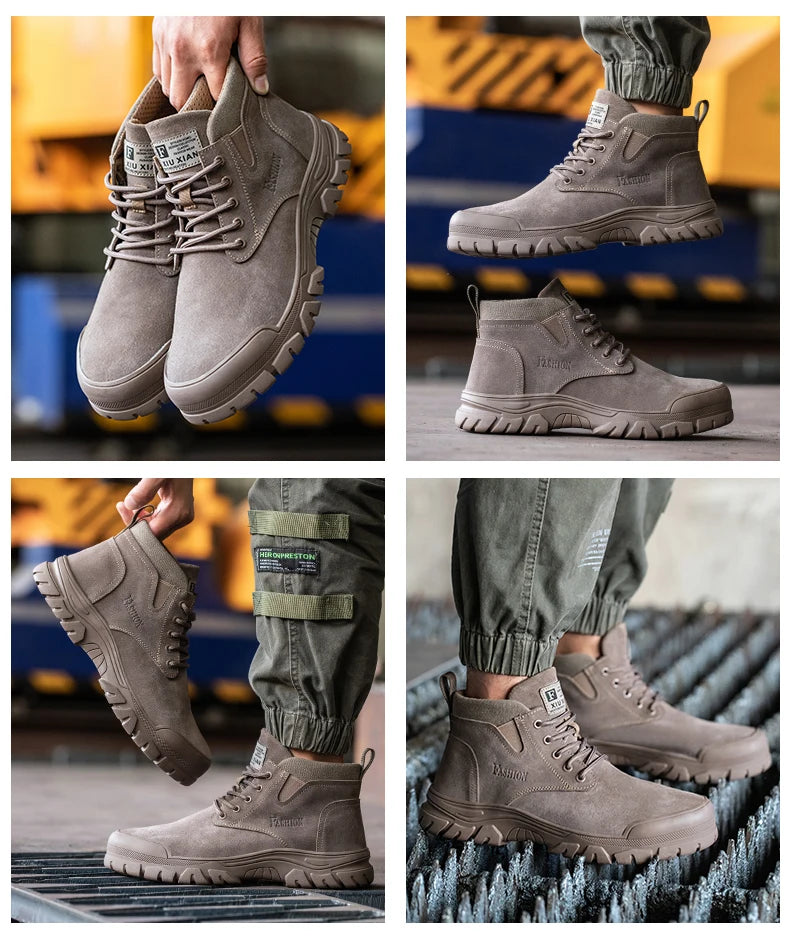 Zapatos de seguridad para hombre, antiperforación, indestructibles, zapatos de trabajo de moda, zapatos de trabajo para exteriores, botas con puntera de acero.