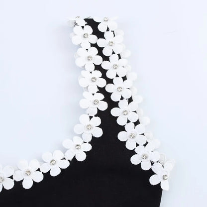 Vestido de verano sexy y ajustado para mujer HH, 2 colores lisos, cuello cuadrado, sin mangas, espalda descubierta, decoración floral.