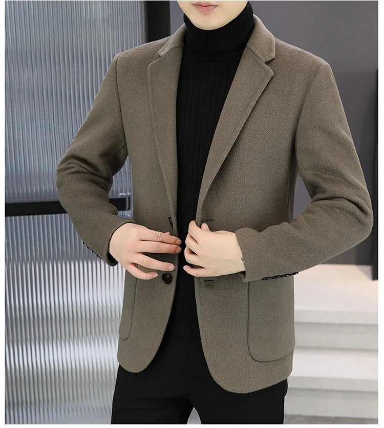 Slim Fit Detachable Down Liner Men's Woolen Coat High Quality 2025 Autumn Winter Casual Solid Color Short Style Warm Wool Jacket