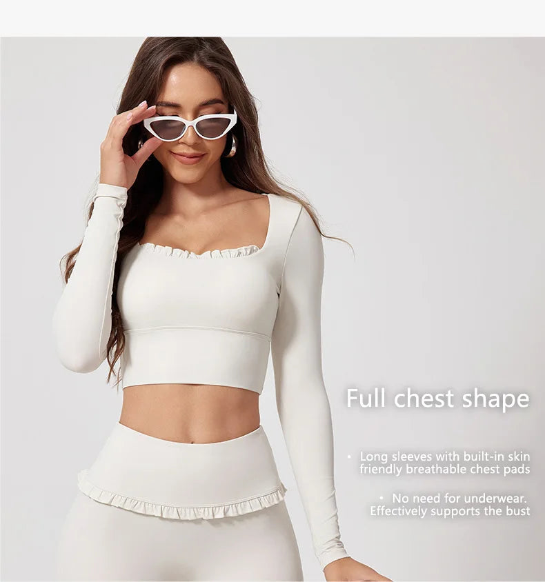 Ctenkevet - Conjunto de 2 piezas de camiseta de manga larga de secado rápido para mujer, para gimnasio, yoga, deportes al aire libre, traje deportivo de dos piezas