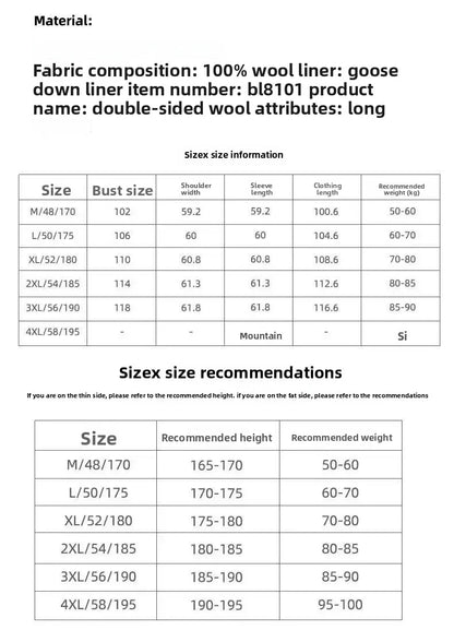 2025 Autumn/Winter New Men's 100% Wool Coat Knee length Double breasted Goose Down Inner Tank Thickened for Warmth