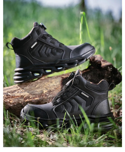 Zapatos de seguridad para hombre, de caña alta, universales para las cuatro estaciones, con hebilla giratoria antideslizante, puntera de acero, antiaplastamiento y antiperforación.