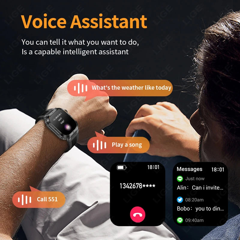 Reloj inteligente militar FOXBOX para hombre con GPS, resistente al agua, 2025, monitorización del sueño, deporte, fitness, IA, voz, llamadas Bluetooth.