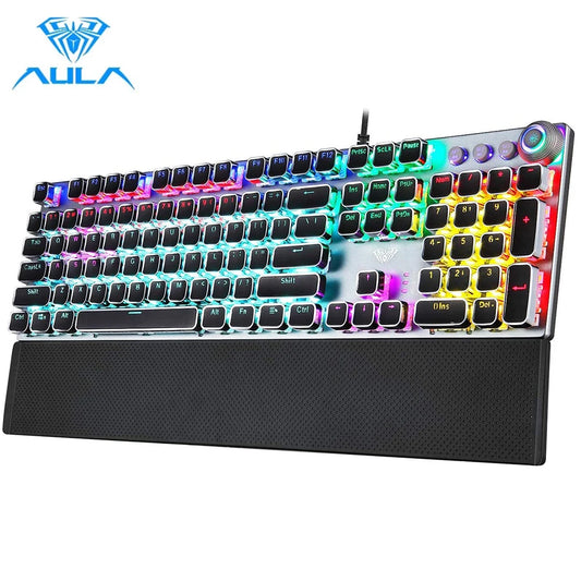 Teclado mecánico para juegos AULA F2088 de 104 teclas con cable, retroiluminado, de metal, anti-efecto fantasma, inglés, hebreo, ruso, español, árabe y coreano.