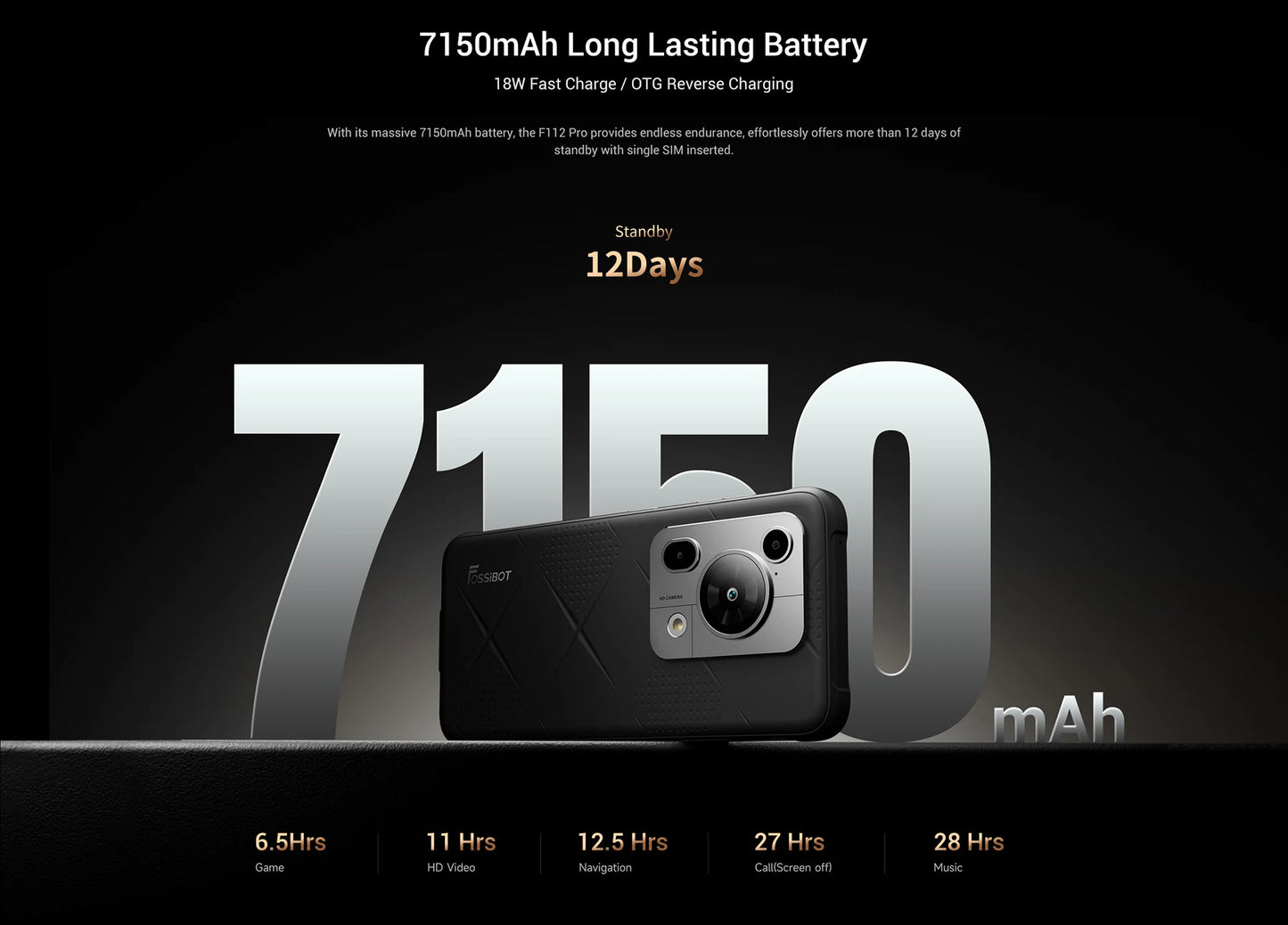 [Estreno mundial] Fossibot F112 PRO 5G Smartphone resistente, pantalla HD+ de 6,88", batería de 7150 mAh, 24 GB (8+16) + 256 GB, Android 14, cámara de 50 MP