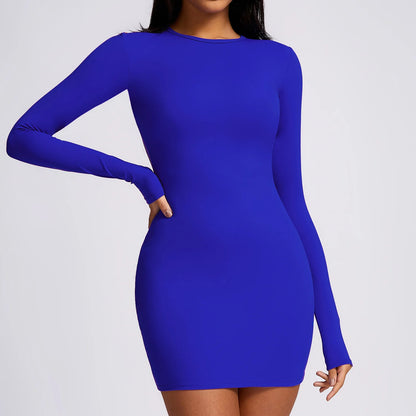Nuevo conjunto de yoga y fitness para mujer, mono deportivo para entrenamiento, mono de manga larga, vestido sexy con cuello halter, falda ajustada