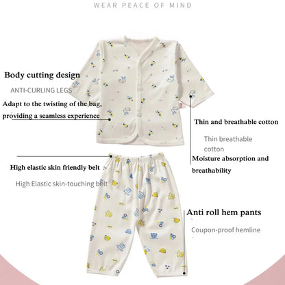 Ropa interior para bebé de 0 a 3 meses, con dibujos animados, para el hogar, de algodón, con botones, para niñas y niños, camiseta de manga larga y pantalones largos.