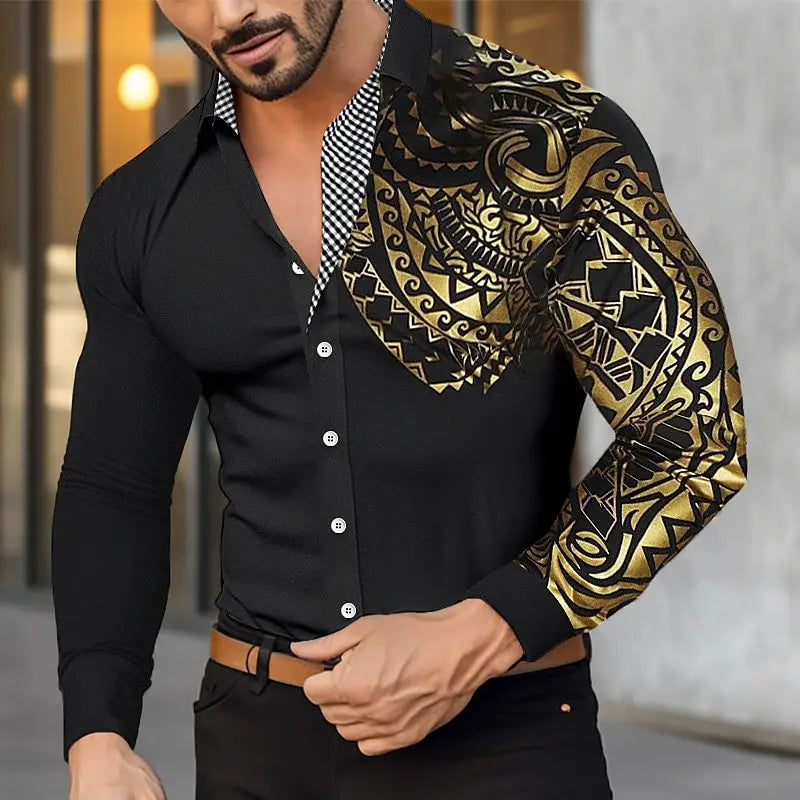 Camisa de hombre abotonada, estilo hawaiano, manga larga, solapa, suave y cómoda, con diseño moderno de botones.