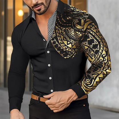 Camisa de hombre abotonada, estilo hawaiano, manga larga, solapa, suave y cómoda, con diseño moderno de botones.