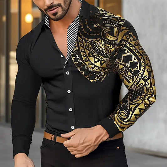 Camisa de hombre abotonada, estilo hawaiano, manga larga, solapa, suave y cómoda, con diseño moderno de botones.
