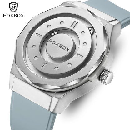 FOXBOX Reloj de negocios de lujo para hombre, resistente al agua hasta 30 m, diseño personalizado, correa de acero inoxidable, reloj de cuarzo para hombre, regalo de moda