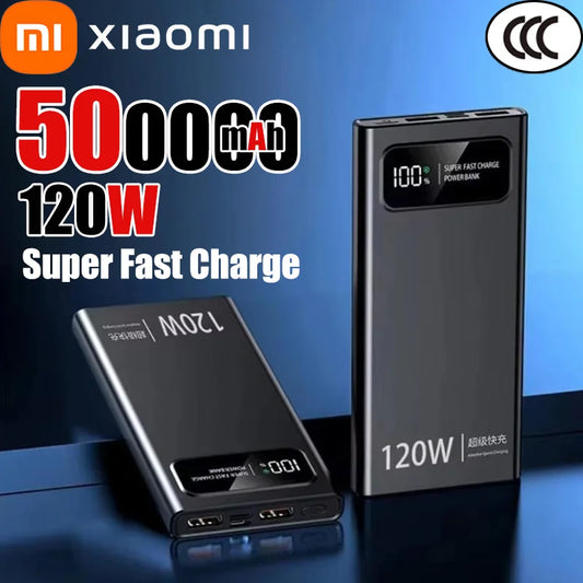 Banco de energía Xiaomi de 500.000 mAh y 120 W con carga ultrarrápida y pantalla digital de alta capacidad para iPhone, Samsung y Huawei.